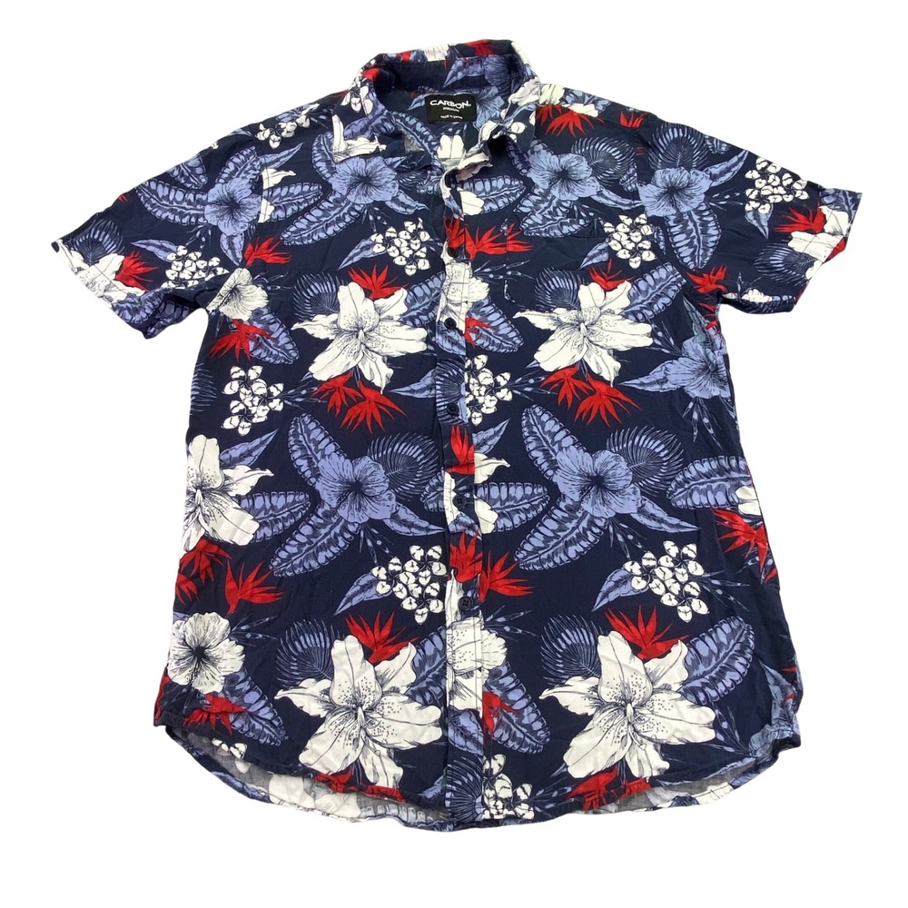 Carbon Shirt Men's Medium Tropical Button Down Short‎ Sleeve Beach Resortwear